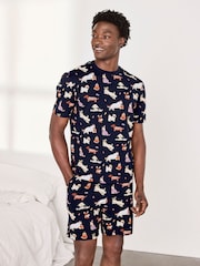 Chelsea Peers Blue Cotton Halloween Dogs Print Short Pyjamas Set - Image 1 of 6