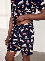 Chelsea Peers Blue Cotton Halloween Dogs Print Short Pyjamas Set - Image 3 of 6