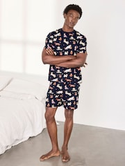 Chelsea Peers Blue Cotton Halloween Dogs Print Short Pyjamas Set - Image 4 of 6