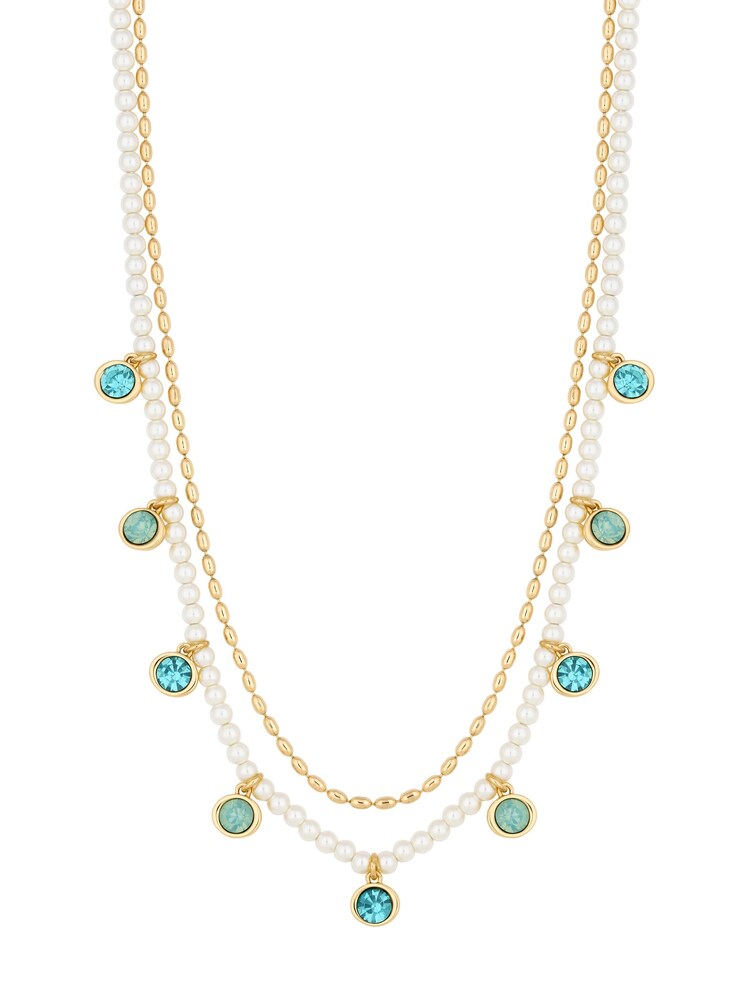 Mood Gold Tone Pearl Coastal Channel Charm Necklaces Pack of 2 - Image 1 of 4