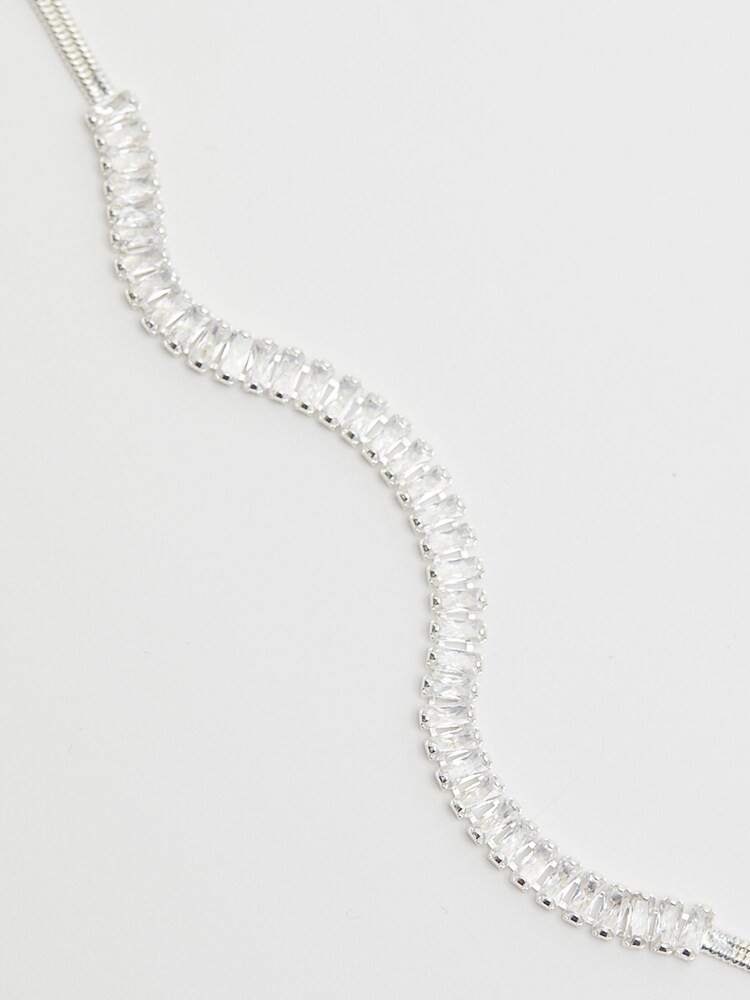 Mood Silver Tone Crystal Baguette Choker Necklace - Image 2 of 4