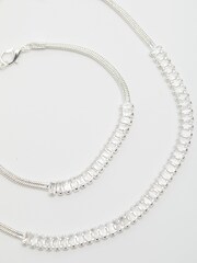 Mood Silver Tone Crystal Baguette Choker Necklace - Image 3 of 4