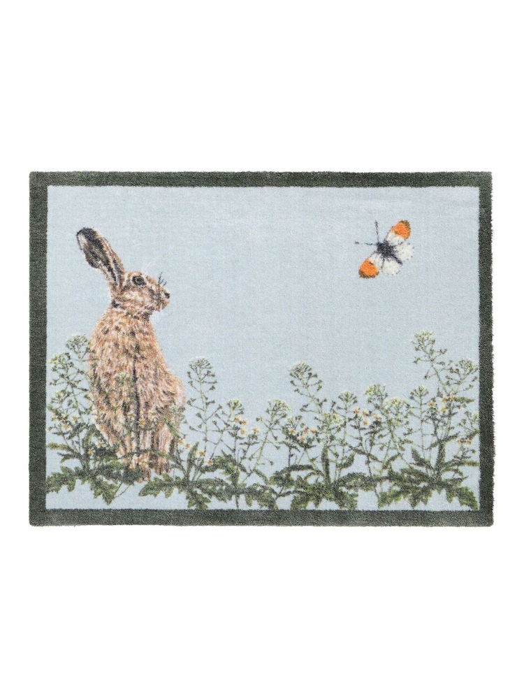 Hug Rug Grey Sally Swannell Hare & Shepherd's Purse Mat - Image 2 of 4 Hug Rug Grey Sally Swannell Hare & Shepherd's Purse Mat - Image 2 of 4