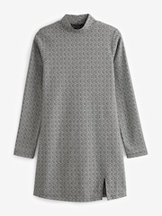 Monochrome Geo High Neck Long Sleeve Mini Dress - Image 2 of 5
