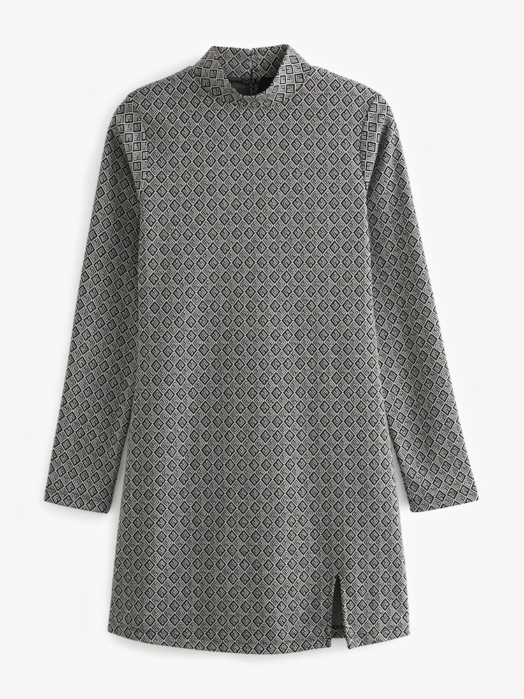 Monochrome Geo High Neck Long Sleeve Mini Dress - Image 2 of 5