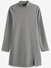 Monochrome Geo High Neck Long Sleeve Mini Dress - Image 4 of 5
