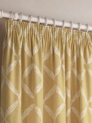 Riva Home Yellow Olivia Linen Look Lattice Print Pencil Pleat Curtains - Image 2 of 4