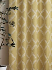 Riva Home Yellow Olivia Linen Look Lattice Print Pencil Pleat Curtains - Image 3 of 4