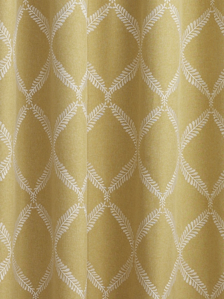 Riva Home Yellow Olivia Linen Look Lattice Print Pencil Pleat Curtains - Image 4 of 4