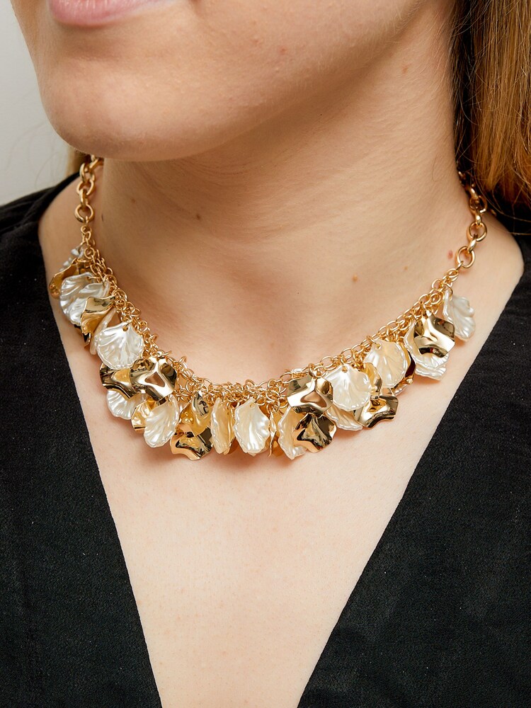 Mood Gold Tone Pearl And Polished Flower Charm Shaker Necklace - Image 1 of 2