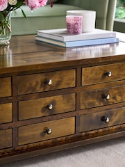 Laura Ashley Dark Chestnut Garrat 12 Drawer Coffee Table - Image 3 of 7