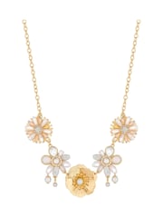Mood Gold Tone Pearl And Crystal Flower Statement Collar Necklace - Image 2 of 2