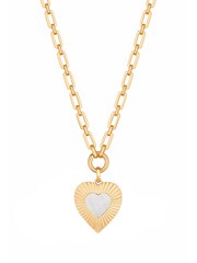 Mood Gold Tone Mother Of Pearl Textured Heart Short Pendant Necklace - Image 1 of 5
