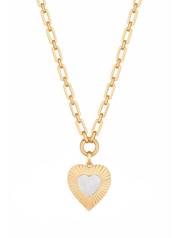 Mood Gold Tone Mother Of Pearl Textured Heart Short Pendant Necklace - Image 1 of 5