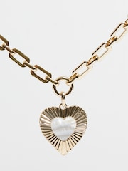 Mood Gold Tone Mother Of Pearl Textured Heart Short Pendant Necklace - Image 2 of 5