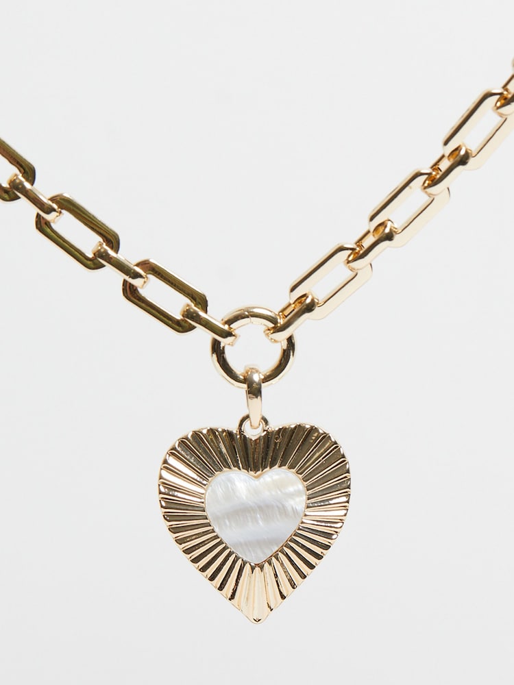 Mood Gold Tone Mother Of Pearl Textured Heart Short Pendant Necklace - Image 2 of 5