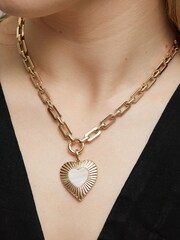 Mood Gold Tone Mother Of Pearl Textured Heart Short Pendant Necklace - Image 4 of 5