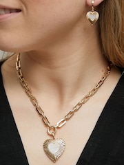 Mood Gold Tone Mother Of Pearl Textured Heart Short Pendant Necklace - Image 5 of 5