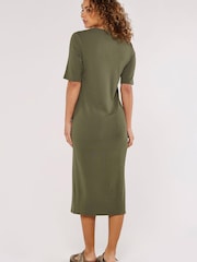 Apricot Green Ribbed Column V-Neck Dress - Image 2 of 4