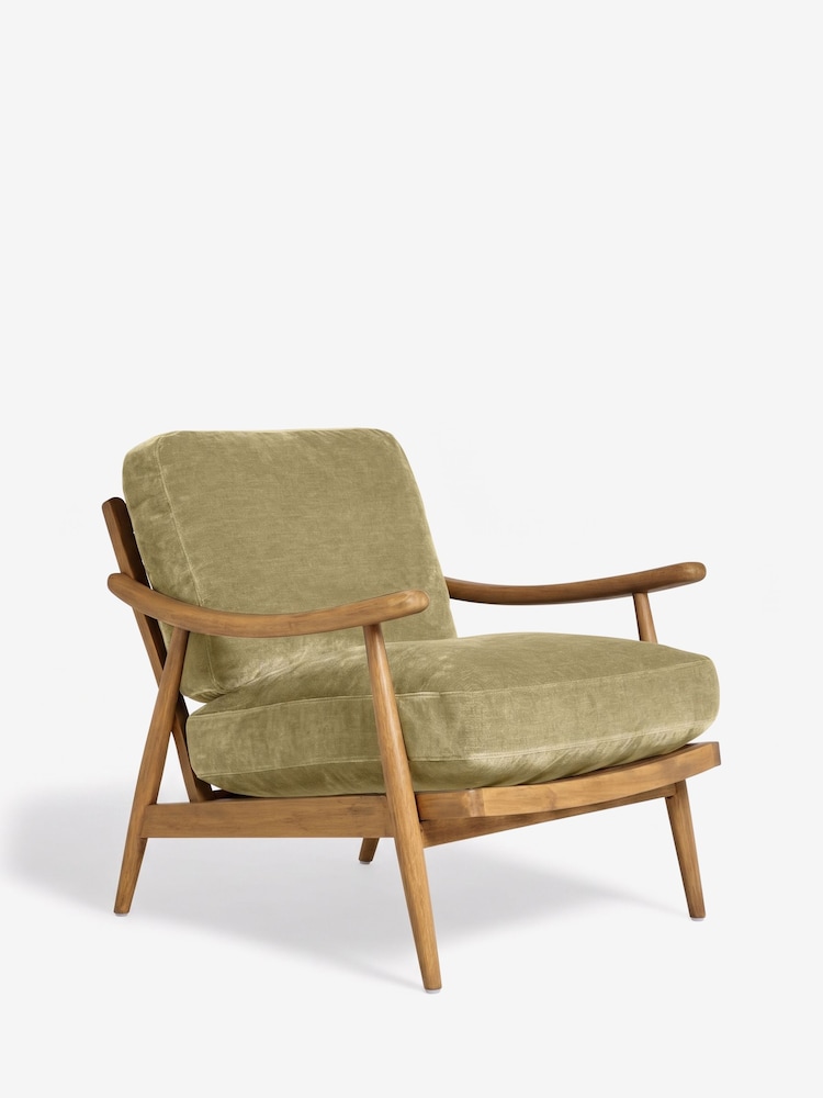 Relaxed Chenille Light Fern Green Hampton Wooden Accent Chair - Image 2 of 7 Relaxed Chenille Light Fern Green Hampton Wooden Accent Chair - Image 2 of 7