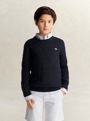 GANT Blue Shield Cotton Cable Neck Sweater - Image 1 of 4