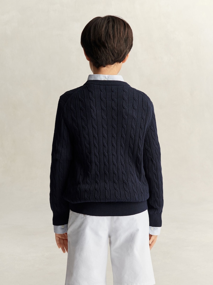GANT Blue Shield Cotton Cable Neck Sweater - Image 2 of 4 GANT Blue Shield Cotton Cable Neck Sweater - Image 2 of 4