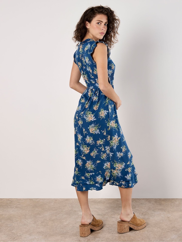Apricot Blue Ditsy Floral Print Midi Dress - Image 2 of 4