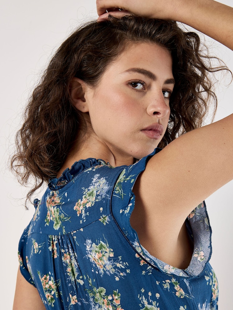 Apricot Blue Ditsy Floral Print Midi Dress - Image 4 of 4