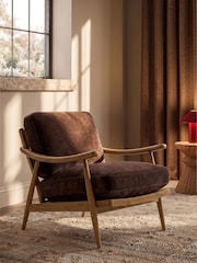 Relaxed Chenille Chocolate Brown Hampton Wooden Accent Chair - Image 1 of 8