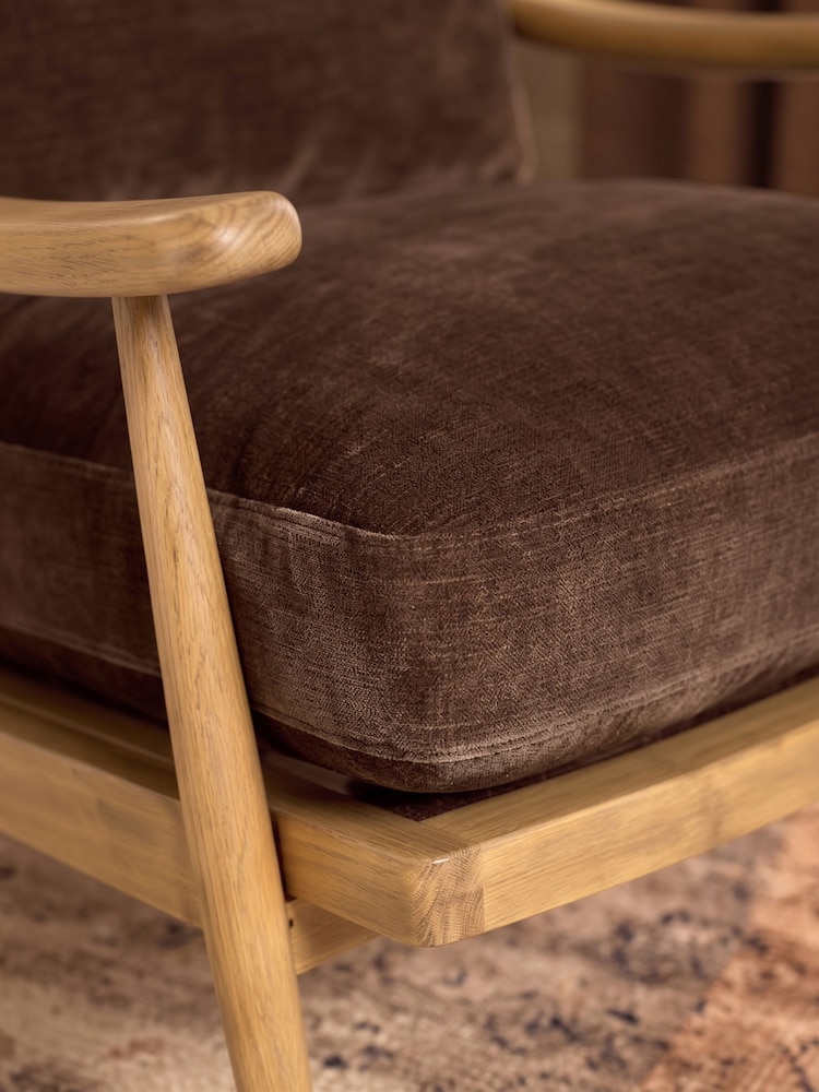 Relaxed Chenille Chocolate Brown Hampton Wooden Accent Chair - Image 2 of 8 Relaxed Chenille Chocolate Brown Hampton Wooden Accent Chair - Image 2 of 8
