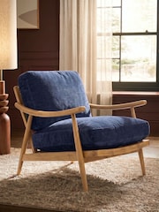 Relaxed Chenille Navy Blue Hampton Wooden Accent Chair - Image 1 of 8