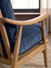 Relaxed Chenille Navy Blue Hampton Wooden Accent Chair - Image 2 of 8