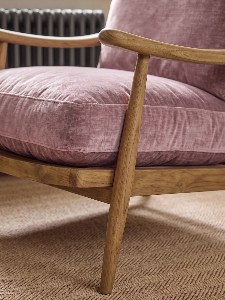 Relaxed Chenille Rose Pink Hampton Wooden Accent Chair - Image 2 of 8 Relaxed Chenille Rose Pink Hampton Wooden Accent Chair - Image 2 of 8