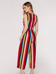 Apricot Red Multi Stripe Tie Waist Jumpsuit - Image 2 of 4