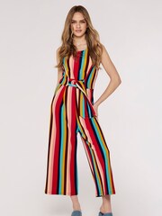 Apricot Red Multi Stripe Tie Waist Jumpsuit - Image 3 of 4