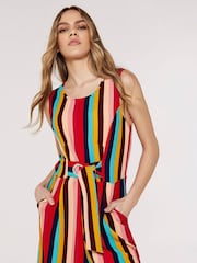 Apricot Red Multi Stripe Tie Waist Jumpsuit - Image 4 of 4