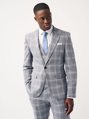 Light Grey Slim Fit Check Suit Jacket - Image 1 of 8