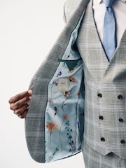 Light Grey Slim Fit Check Suit Jacket - Image 4 of 8