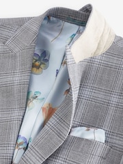 Light Grey Slim Fit Check Suit Jacket - Image 6 of 8