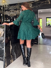 Girl In Mind Green Petite Leila Wrap Skater Mini Dress - Image 2 of 4