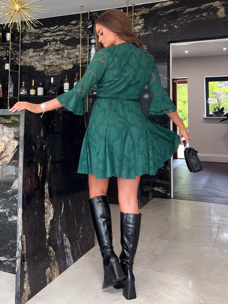 Girl In Mind Green Petite Leila Wrap Skater Mini Dress - Image 2 of 4