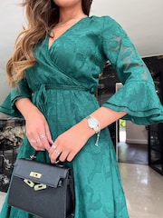 Girl In Mind Green Petite Leila Wrap Skater Mini Dress - Image 4 of 4