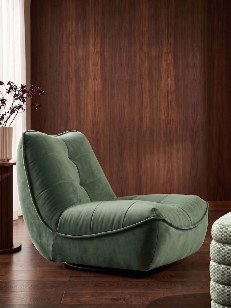 Soft Velvet Teal Green Lucca Swivel Accent Chair - Image 1 of 8