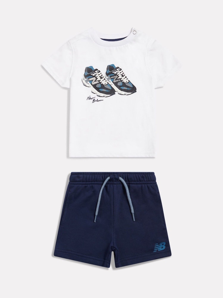 New Balance Blue 9060 Collage Graphic T-Shirt & French Terry Shorts Set - Image 1 of 3 New Balance Blue 9060 Collage Graphic T-Shirt & French Terry Shorts Set - Image 1 of 3