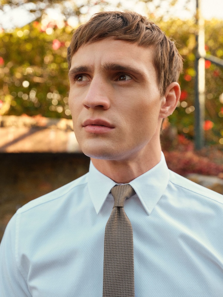 White/Neutral Brown Textured Occasion Shirt And Tie Pack - Image 2 of 4