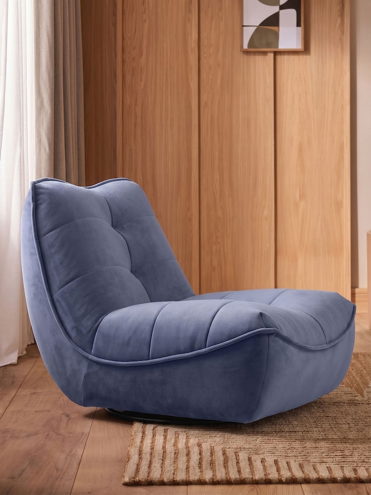 Soft Velvet Granite Blue Lucca Swivel Accent Chair - Image 1 of 8