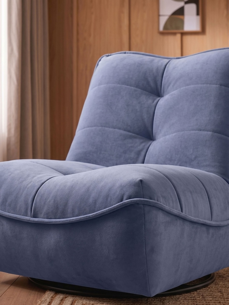 Soft Velvet Granite Blue Lucca Swivel Accent Chair - Image 2 of 8