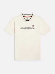 New Balance Cream Linear V-Neck T-Shirt - Image 1 of 3