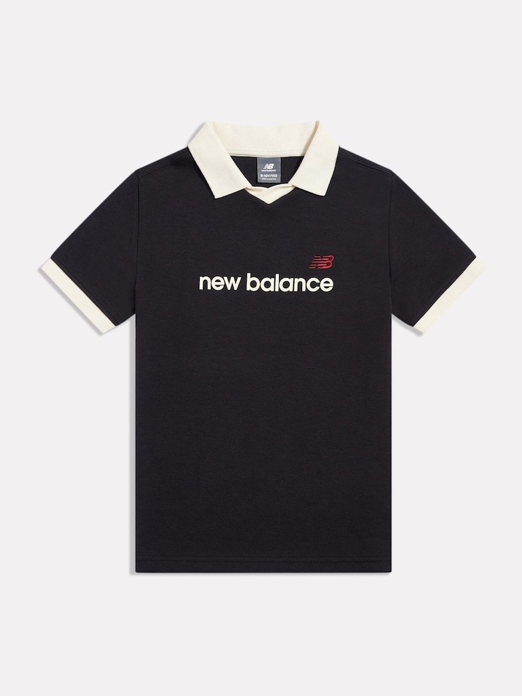 New Balance Black Linear Collared Polo Shirt - Image 1 of 3