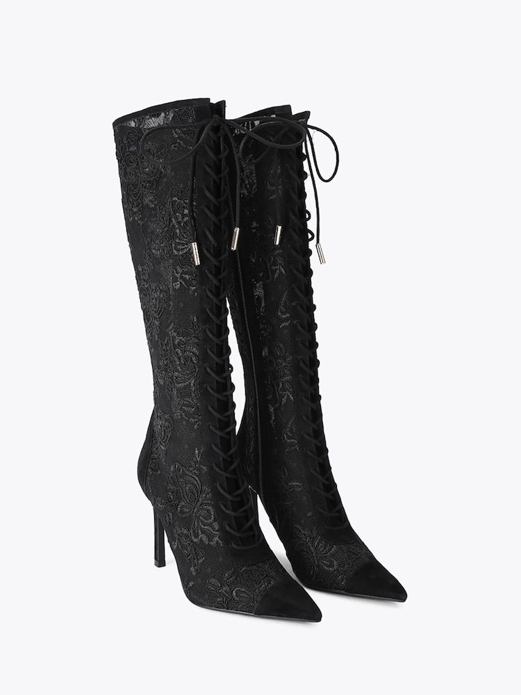 Carvela Black Claudia Lace Knee Boots - Image 2 of 4